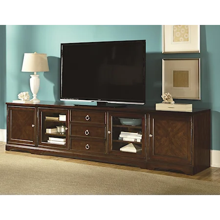 Entertainment Console with Glass and Wood Doors